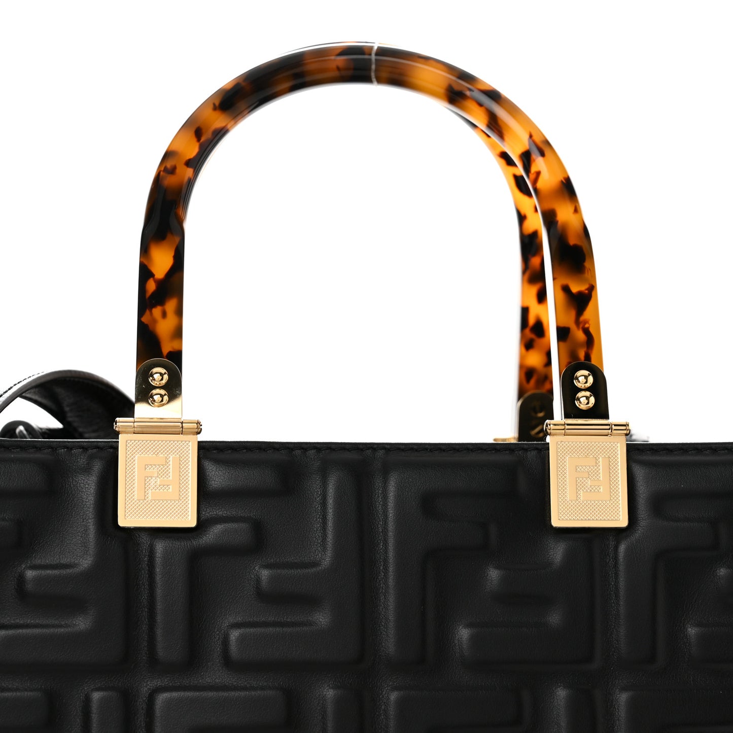 Vitello Plexiglass FF Embossed Small Fendi Sunshine Shopper Tote Black