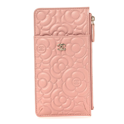 Chanel Caviar Camellia Embossed Classic Flat Wallet Pouch Pink 1 of 9