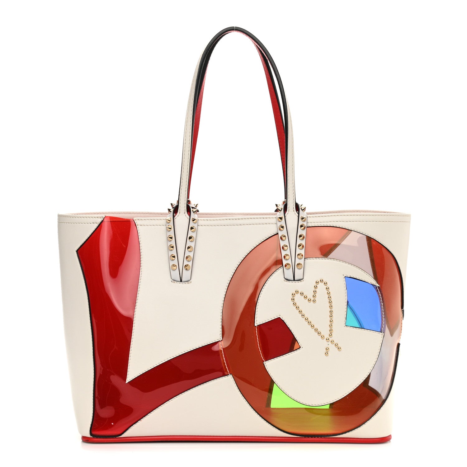 Christian Louboutin Calfskin PVC Love Spikes East West Cabata Tote Latte Multicolor 2 of 13