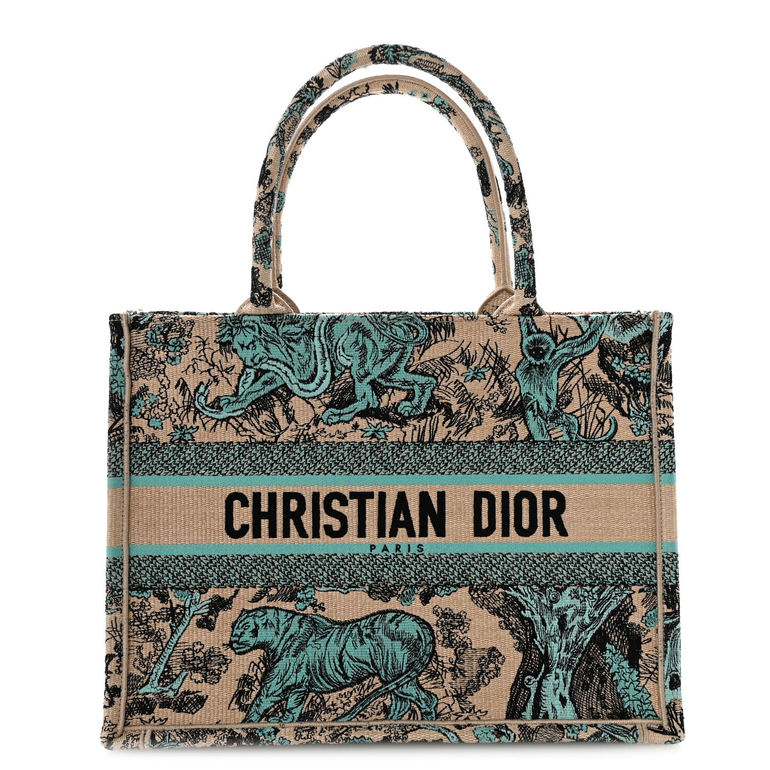Christian Dior Raffia Embroidered Dioriviera Medium Book Tote Aquamarina 1 of 10