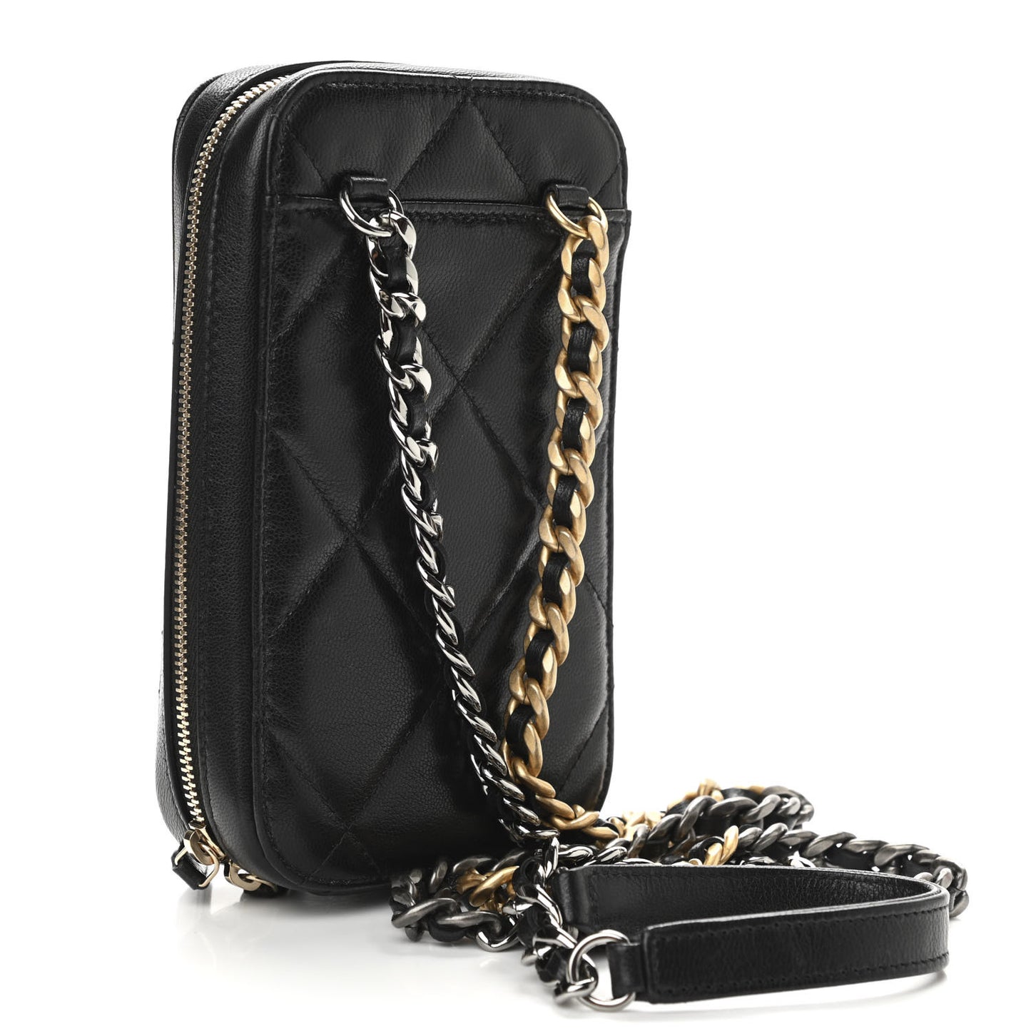Lambskin Quilted Chanel 19 Zip Phone Case Black