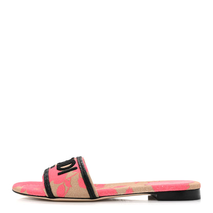Fendi Canvas Rose Logo Embroidered Flat Slide Sandals 38.5 Kissed Black 1 of 7