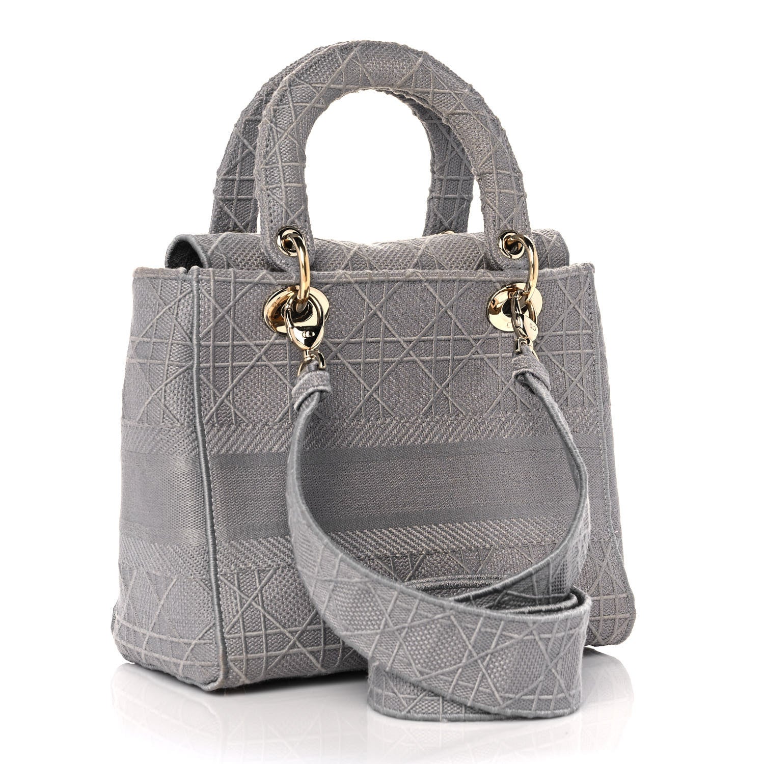 Christian Dior Canvas Embroidered Cannage Medium Lady D-Lite Gray 3 of 12