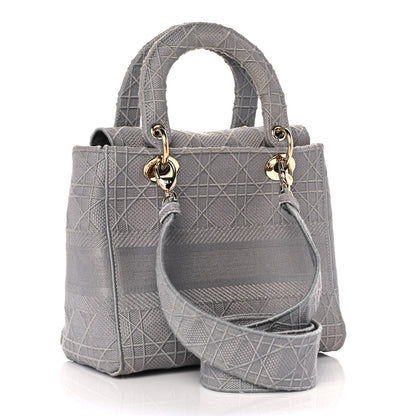Christian Dior Canvas Embroidered Cannage Medium Lady D-Lite Gray 3 of 12
