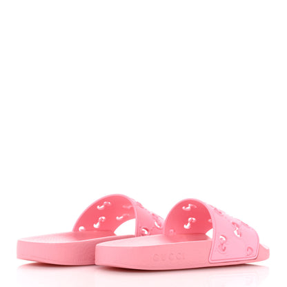 Gucci Rubber GG Monogram Perforated Womens Slide Sandals 36 Rose Box 5 of 9