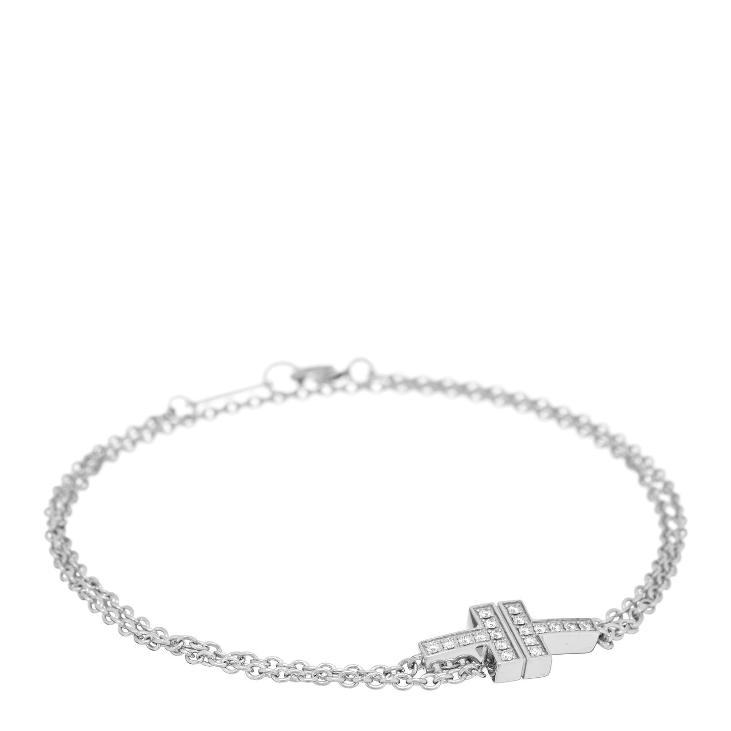 18K White Gold Diamond T Double Chain Bracelet
