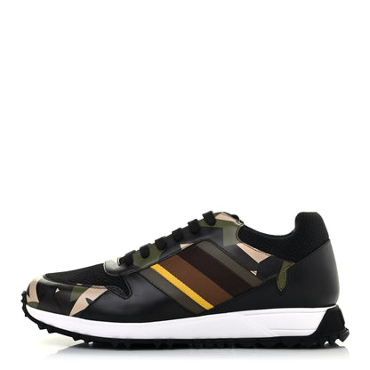 Fendi Calfskin Nylon Mens Camo Bugs Sneakers 8.5 Military Black Multicolor 1 of 4
