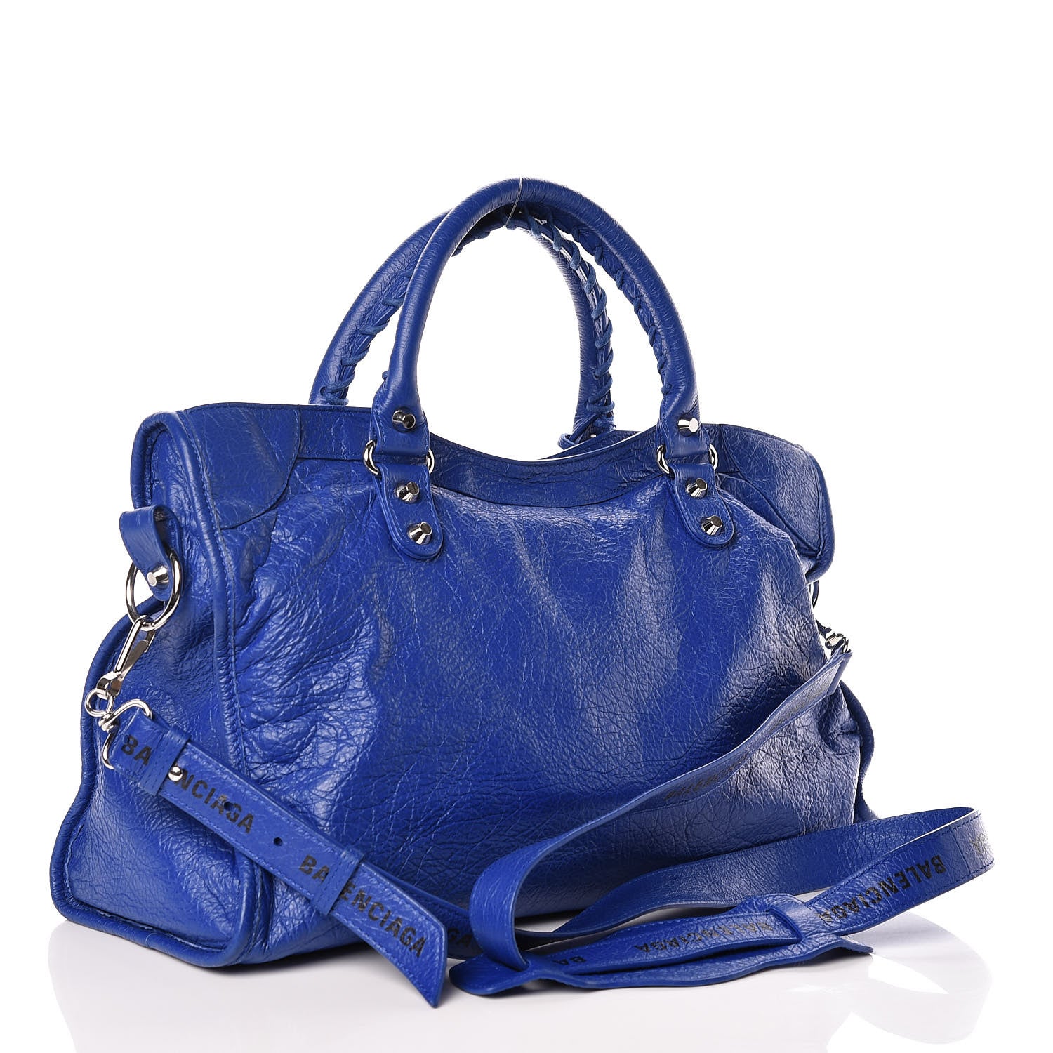 Balenciaga Agneau Classic Silver Hardware City Logo Strap Bleu Electric Black 3 of 15