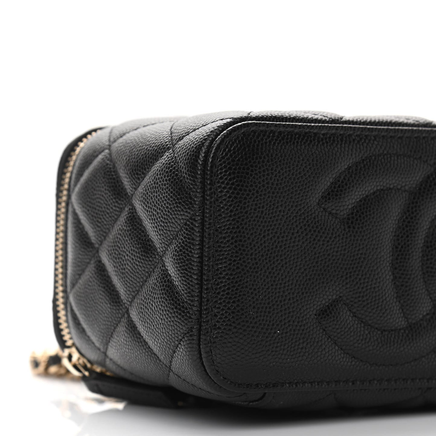 Caviar Quilted Small Vanity Case With Chain Black
