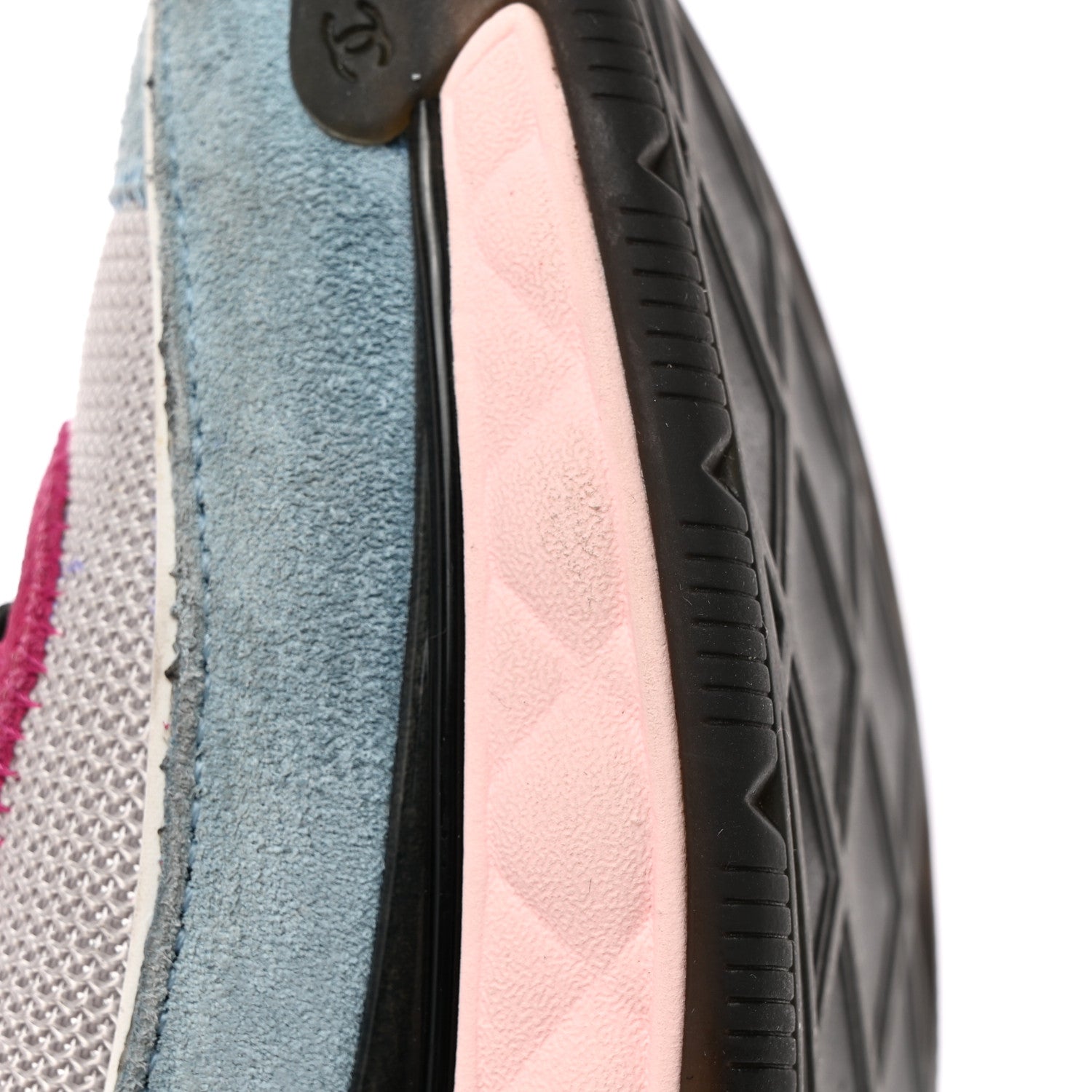 Chanel Fabric Suede CC Sneakers 37 Blue Beige Pink 14 of 21