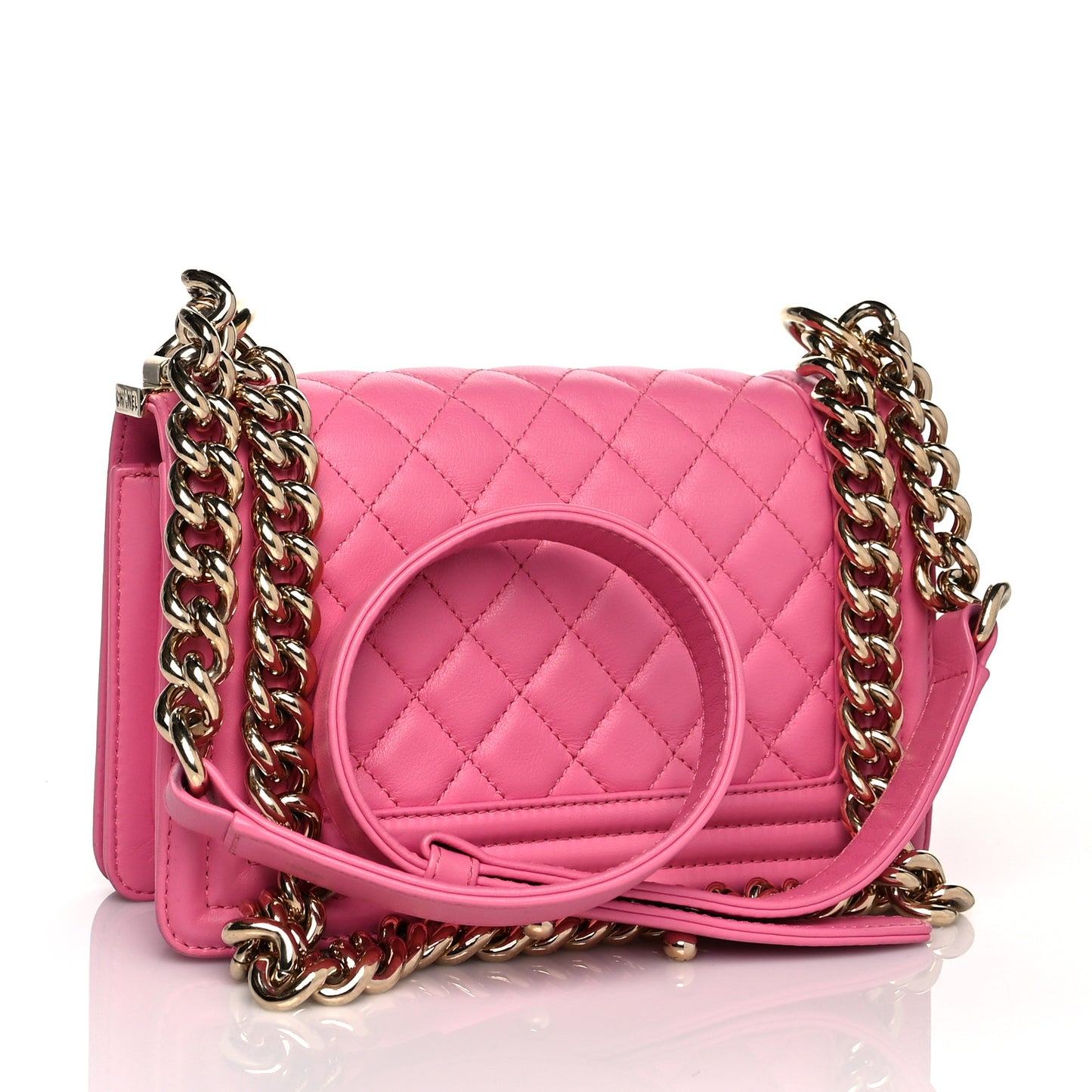 Lambskin Quilted Small Boy Flap Dark Pink