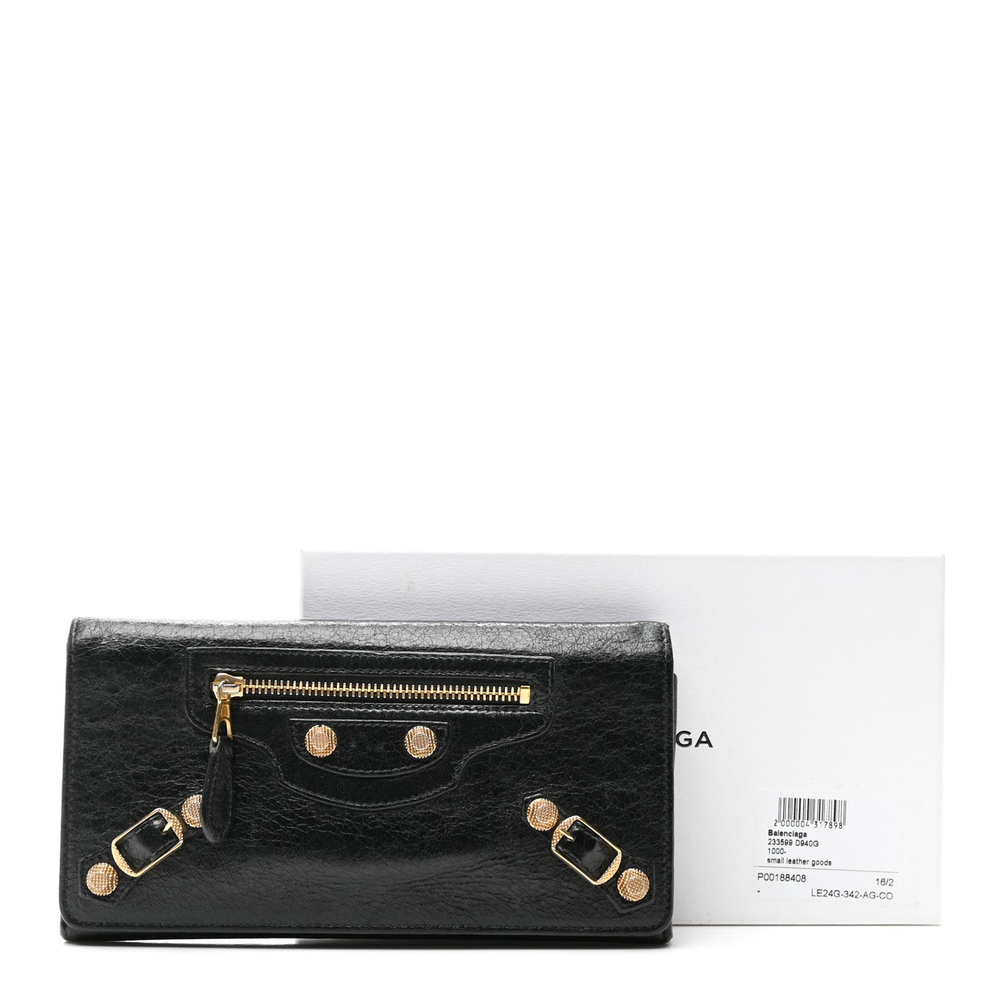 Agneau Giant 12 Gold Hardware Money Wallet Black