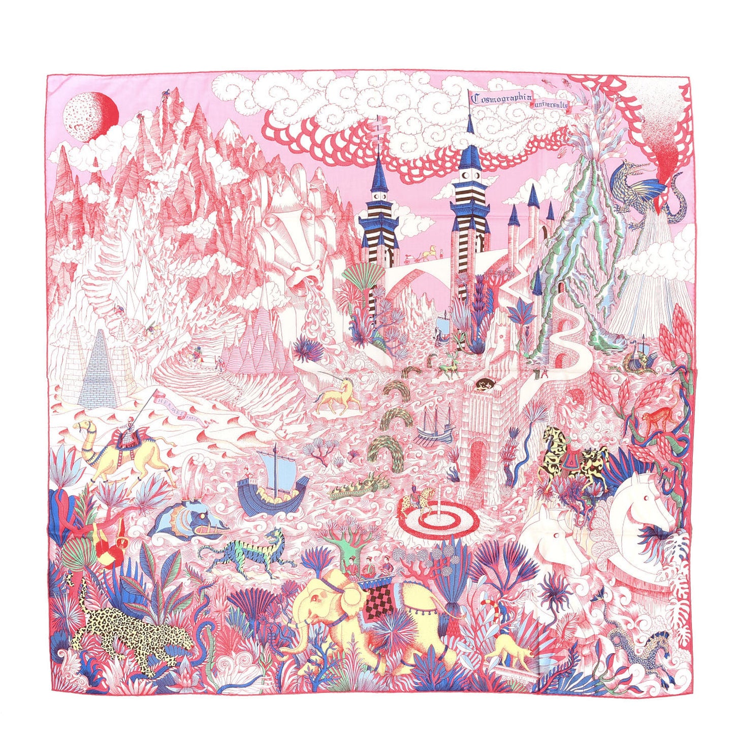 Cashmere Silk Cosmographia Universalis Shawl 140 Rose White Bleu