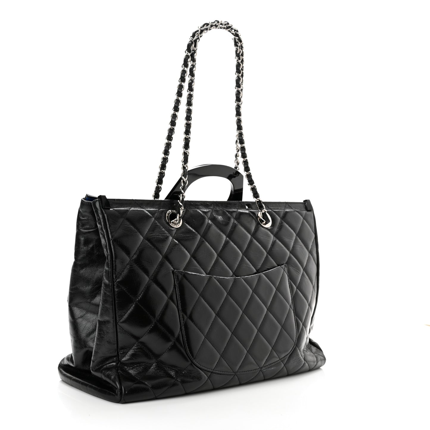 Glazed Calfskin Quilted Large CC Delivery Tote Black