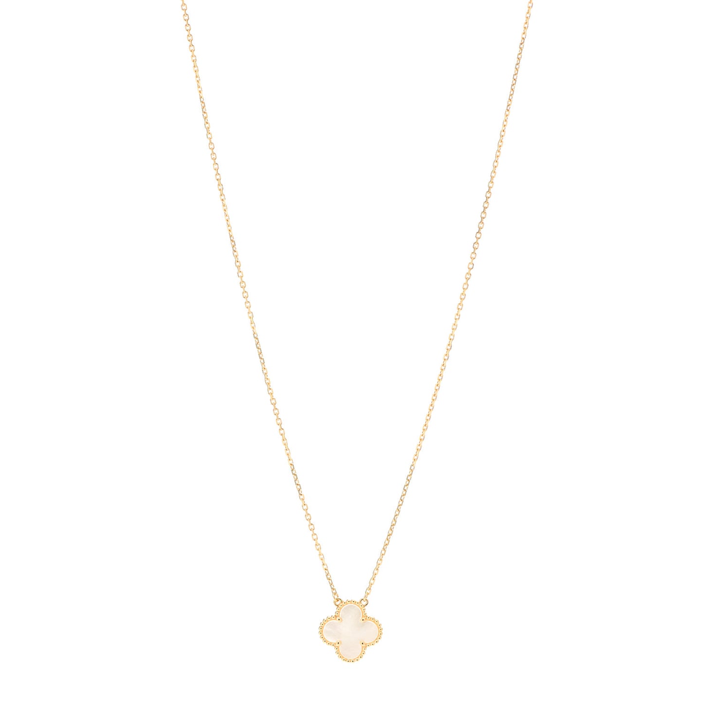 18K Yellow Gold Mother of Pearl Vintage Alhambra Pendant Necklace