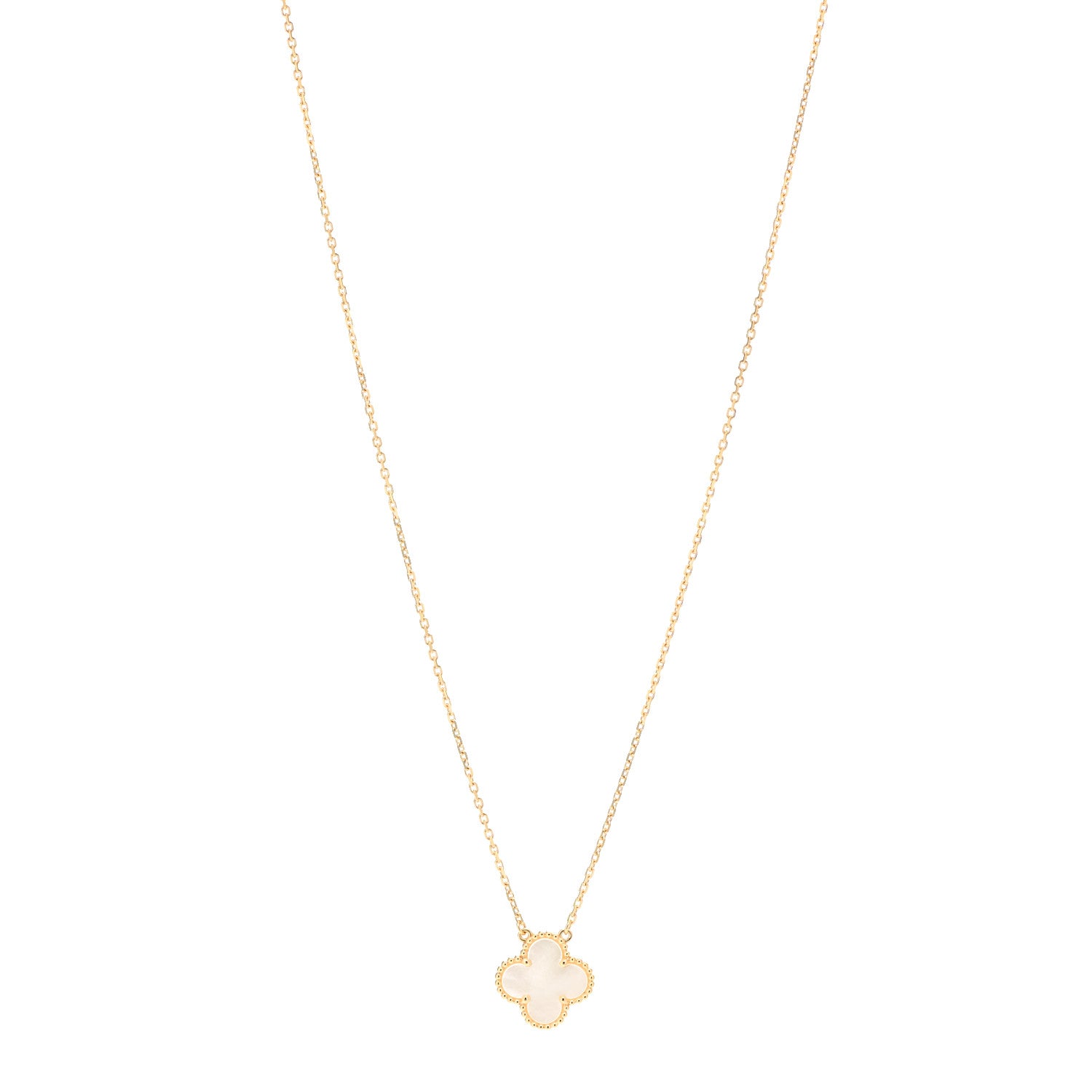 Van Cleef & Arpels 18K Yellow Gold Mother of Pearl Vintage Alhambra Pendant Necklace 1 of 7