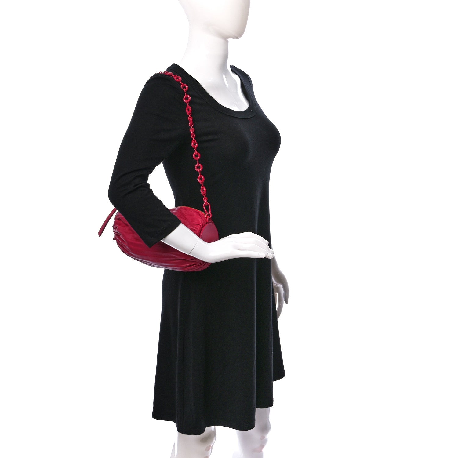 Loewe Lambskin Pleated Bracelet Pouch Chain Shoulder Bag Ruby Red Glaze 2 of 8