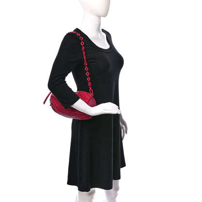 Loewe Lambskin Pleated Bracelet Pouch Chain Shoulder Bag Ruby Red Glaze 2 of 8