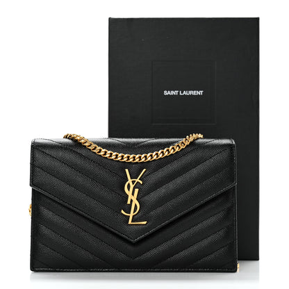 Saint Laurent Grain De Poudre Matelasse Chevron Monogram Envelope Chain Wallet Black 12 of 12