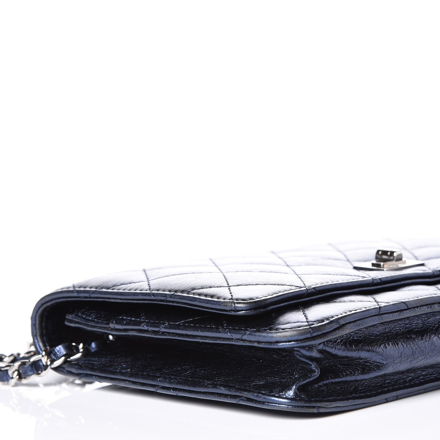 Metallic Lambskin Quilted Reissue Wallet On Chain WOC Blue