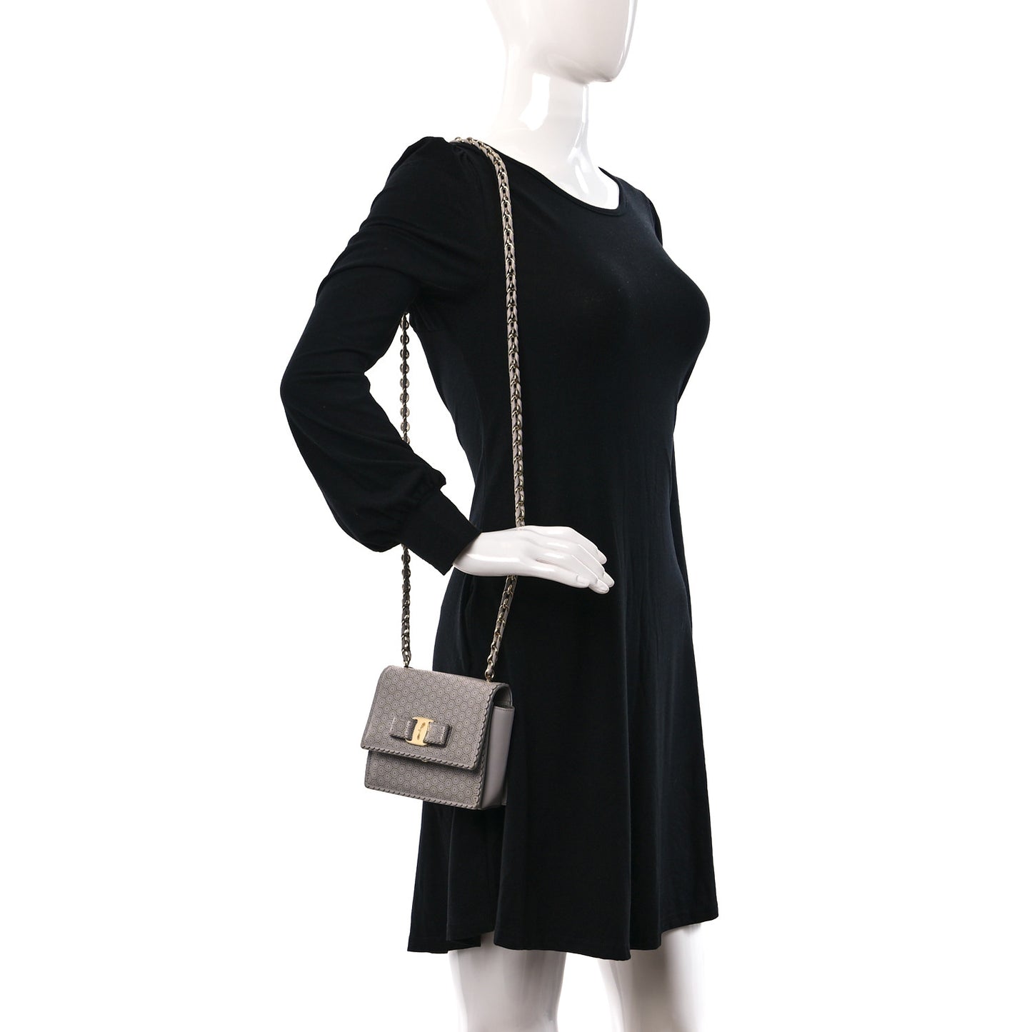 Perforated Calfskin Mini Ginny Shoulder Bag Grey