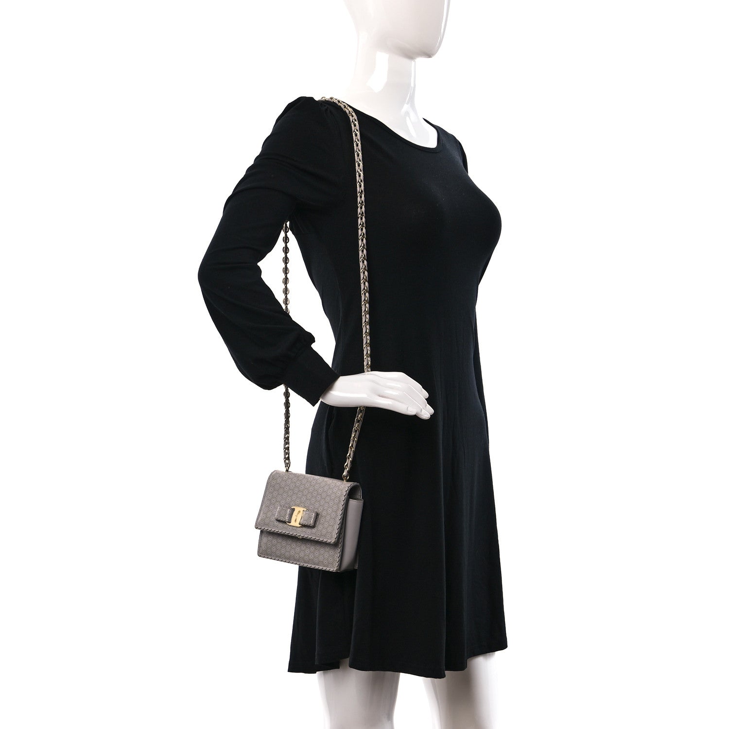 Salvatore Ferragamo Perforated Calfskin Mini Ginny Shoulder Bag Grey 2 of 8