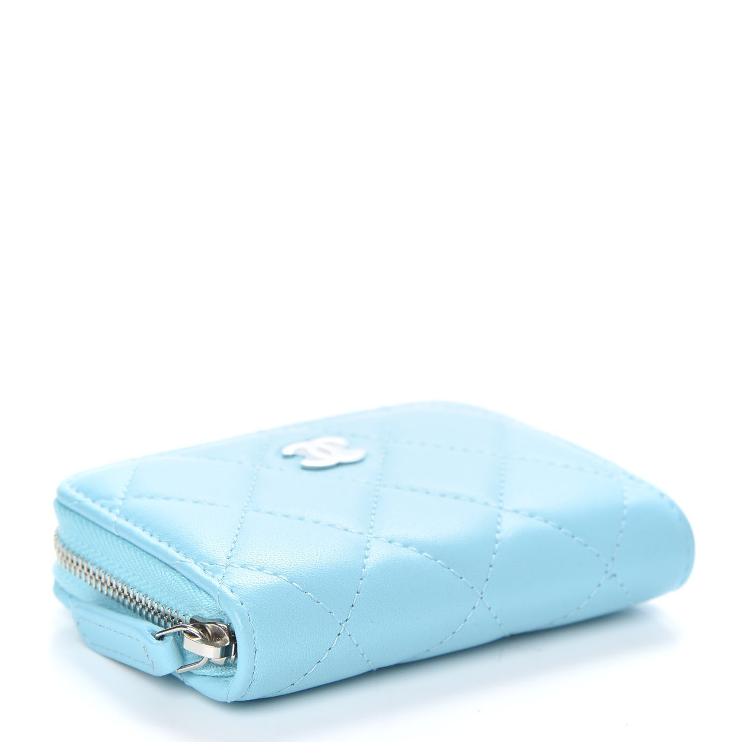Chanel Lambskin Quilted Zip Around Coin Purse Wallet Neon Blue 4 of 10