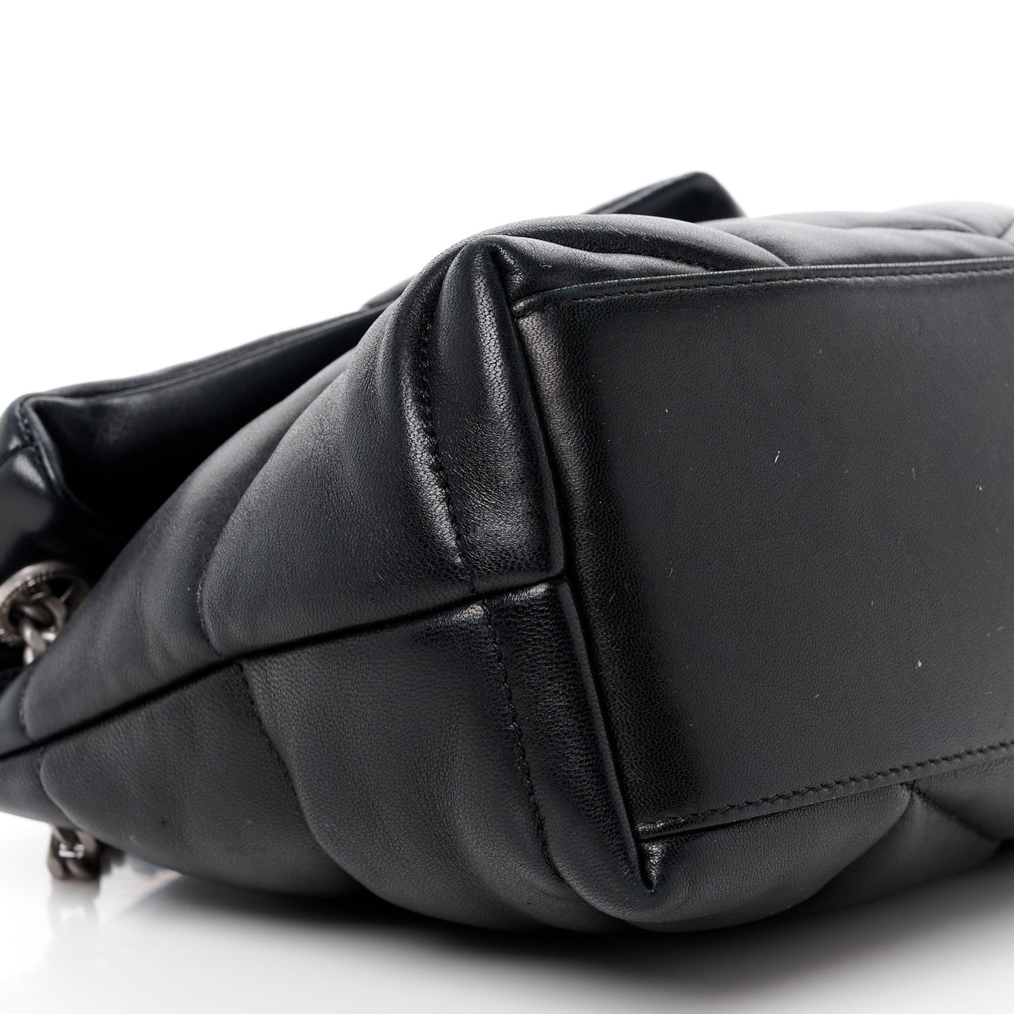 Lambskin Quilted Small Loulou Puffer Monogram Chain Satchel Black