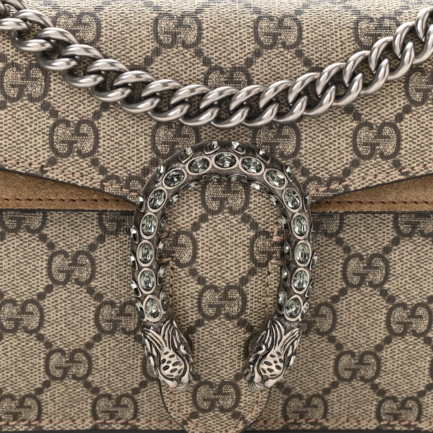Gucci GG Supreme Monogram Suede Crystal Small Dionysus Shoulder Bag Beige Ebony Taupe 8 of 10