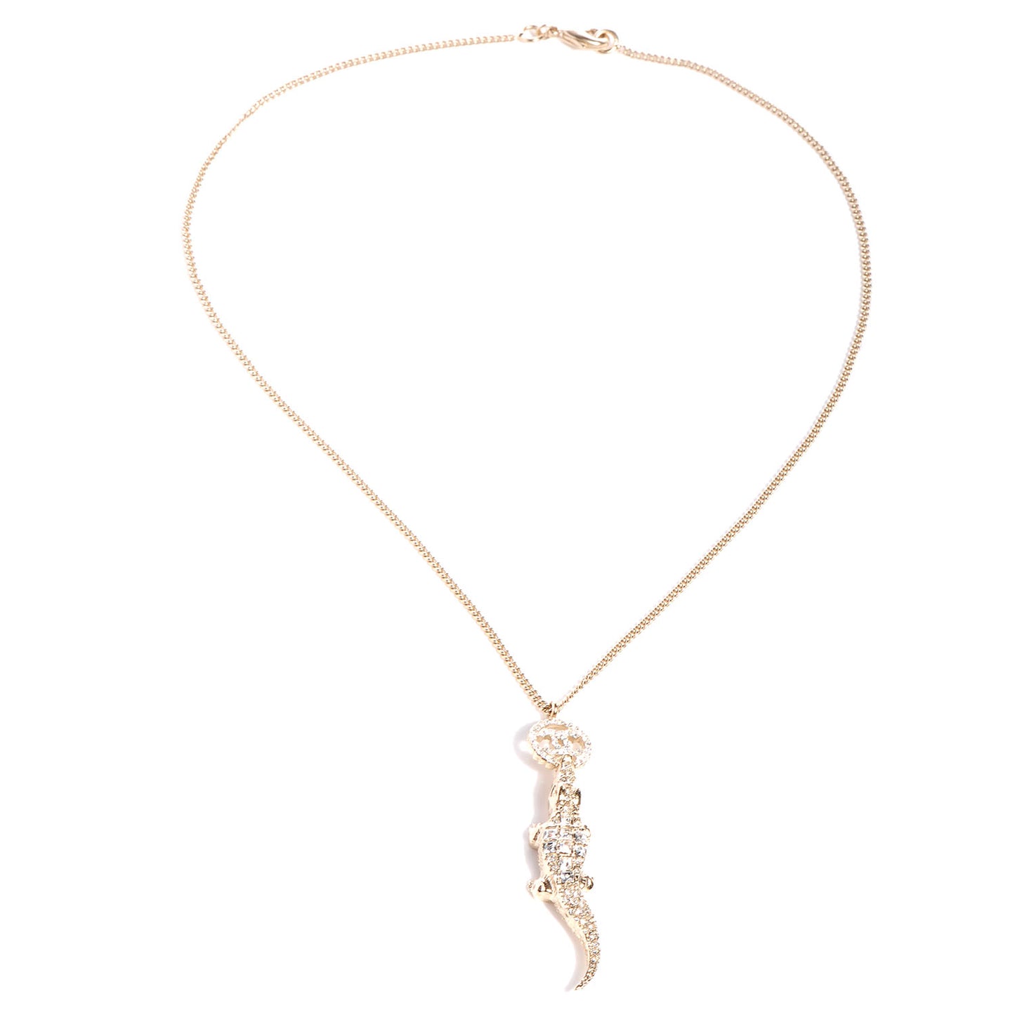 Crystal CC Alligator Necklace Gold