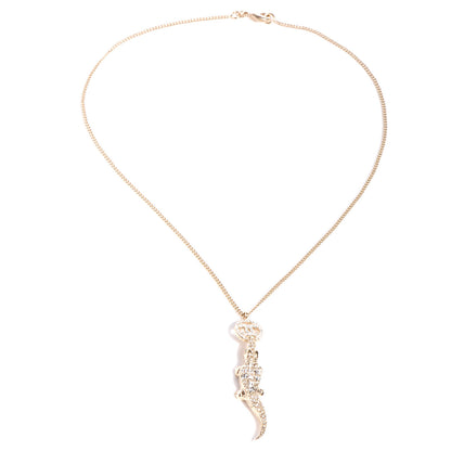 Chanel Crystal CC Alligator Necklace Gold 3 of 6