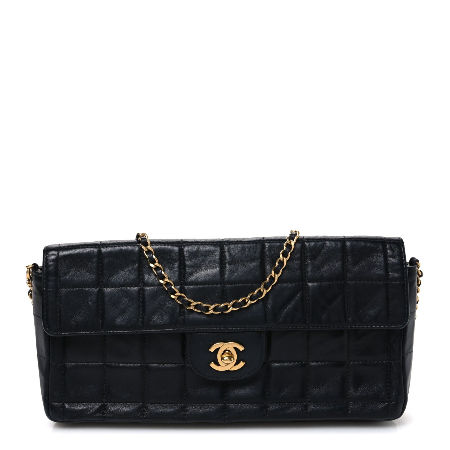 Lambskin East West Chocolate Bar Flap Black