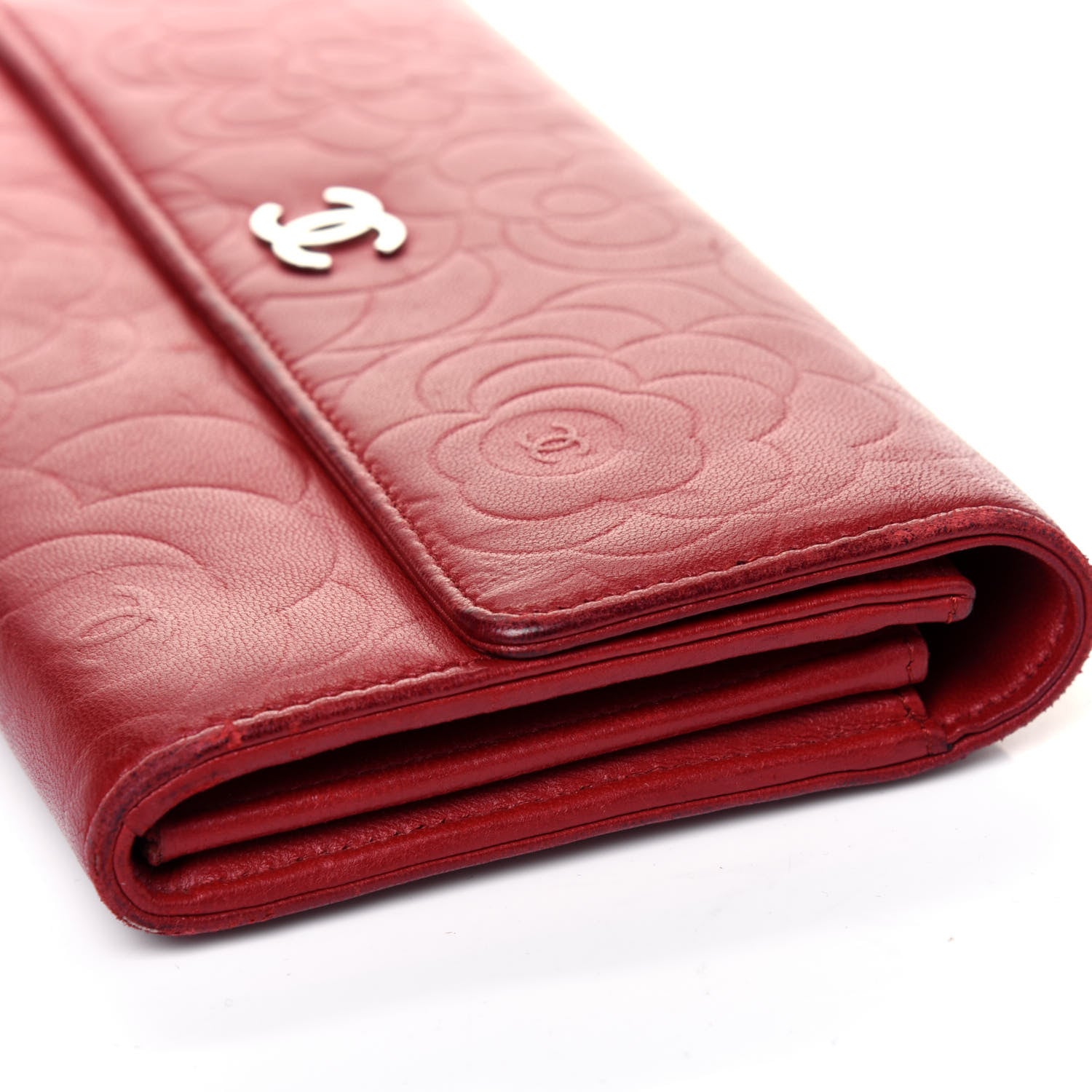 Chanel Lambskin Camellia Embossed Flap Wallet Red 18 of 21