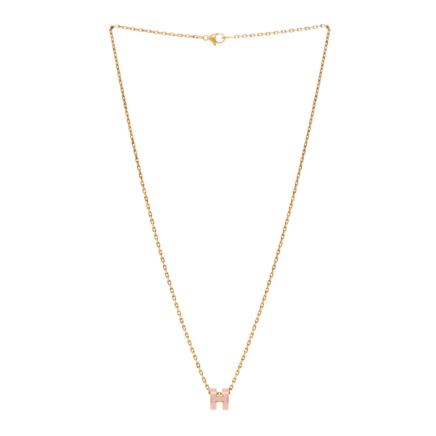 Lacquered Gold Mini Pop H Pendant Necklace Rose Dragee