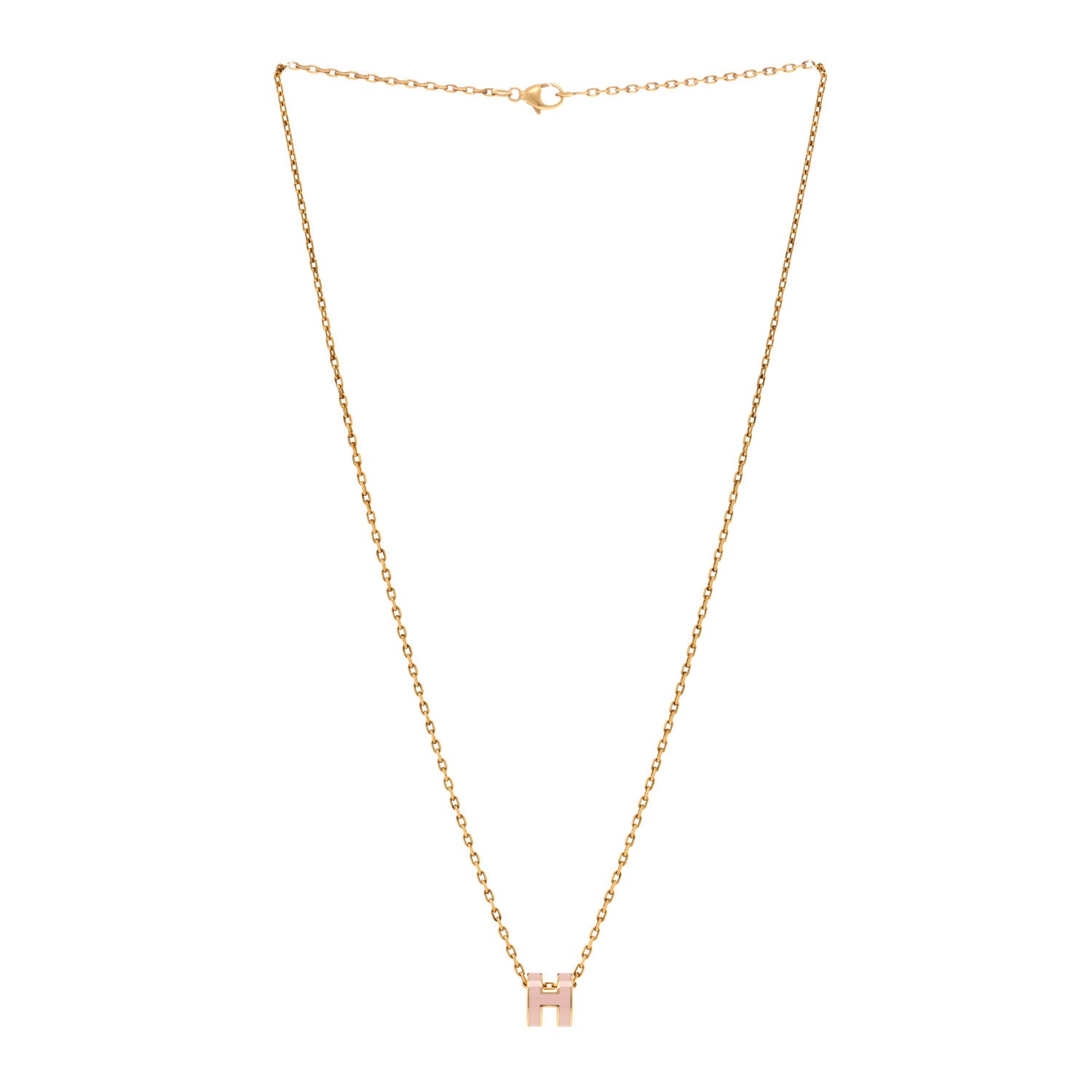 Hermes Lacquered Gold Mini Pop H Pendant Necklace Rose Dragee 3 of 7