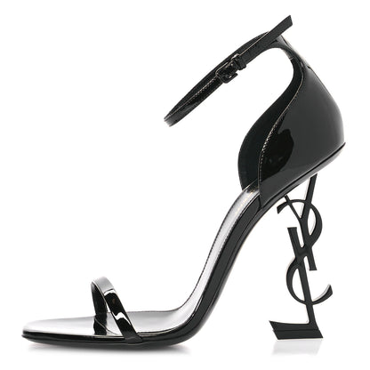 Saint Laurent Patent Calfskin Opyum 110 Sandals 39.5 Black Gold 1 of 9
