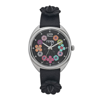 Fendi Stainless Steel Calfskin 34mm Momento Flowerland Quartz Watch Black 1 of 5