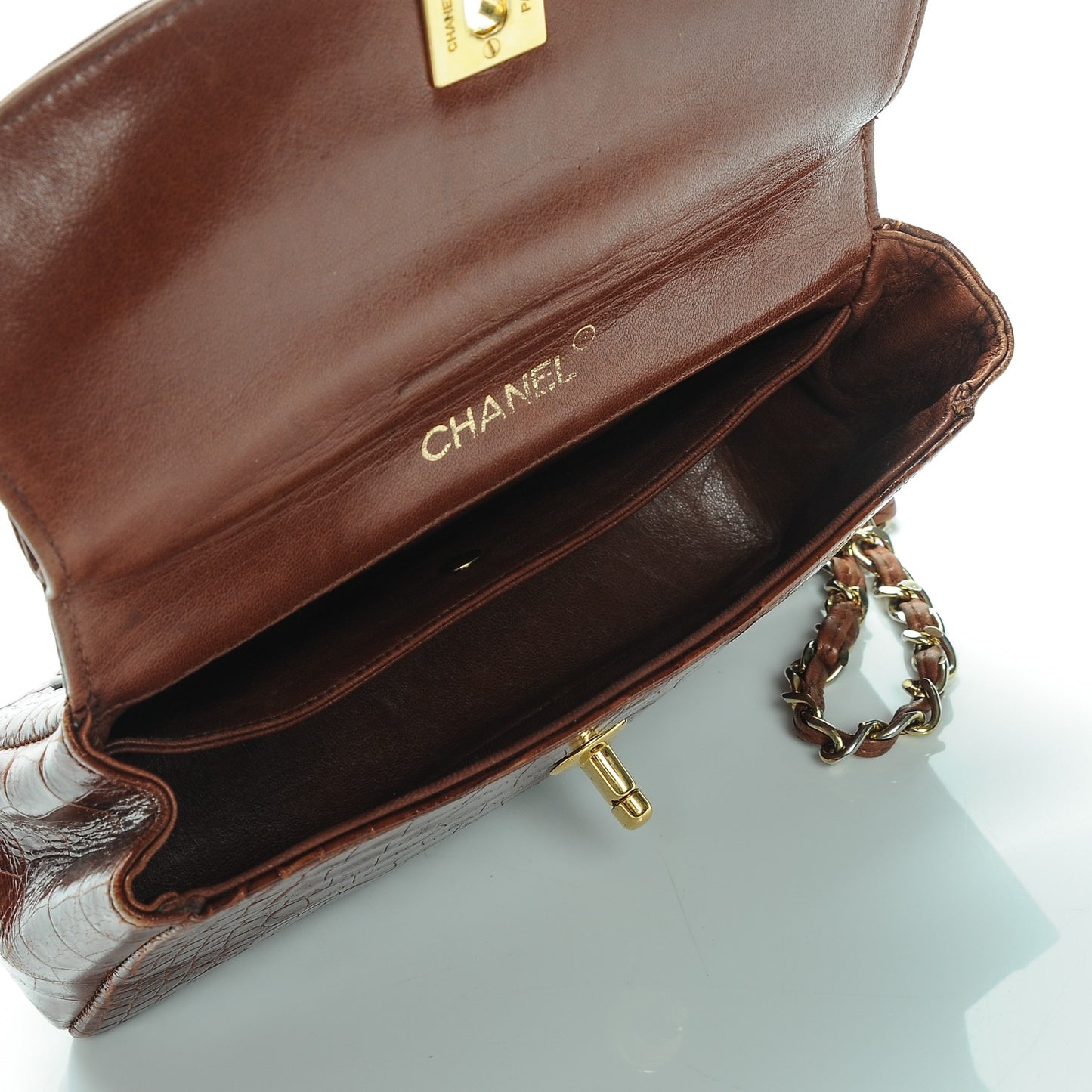 Alligator Mini Flap Shoulder Bag Brown