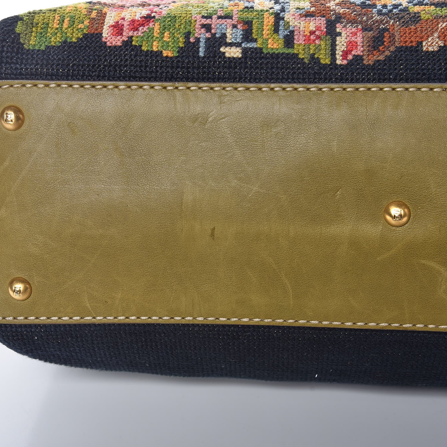Fendi Canvas Embroidered Large Peekaboo Iconic Satchel Black Multicolor Muschio 13 of 13