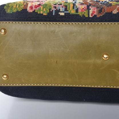 Fendi Canvas Embroidered Large Peekaboo Iconic Satchel Black Multicolor Muschio 13 of 13