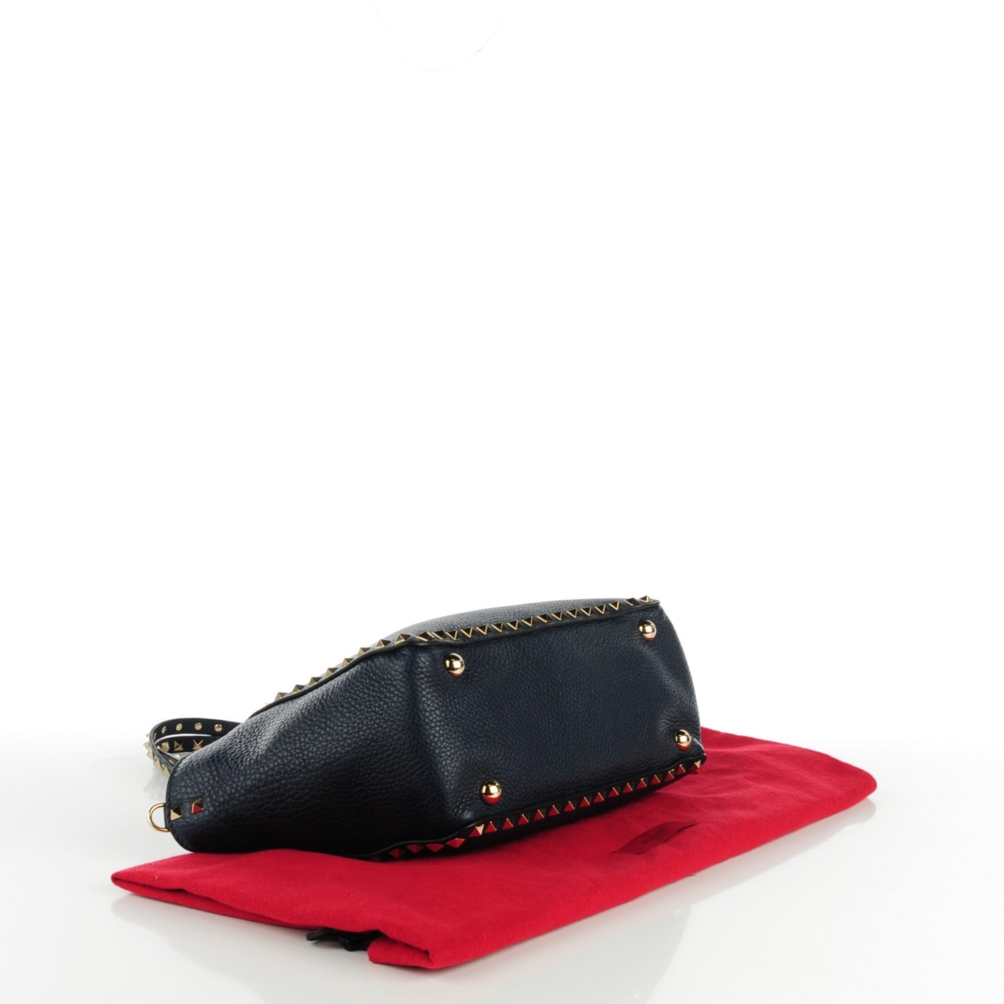 Grained Calfskin Small Rockstud Tote Marine