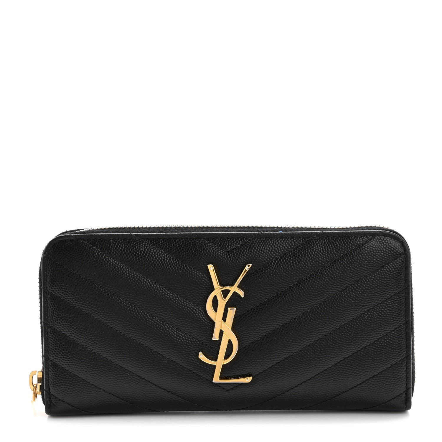 Saint Laurent Grain De Poudre Matelasse Chevron Monogram Zip Around Wallet Black 1 of 11