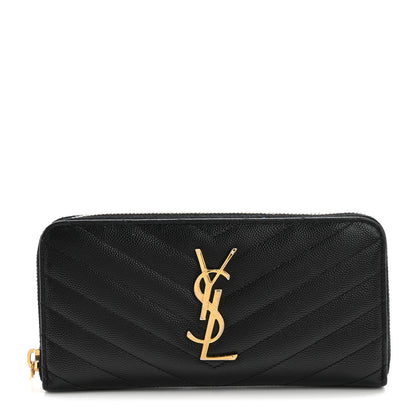 Saint Laurent Grain De Poudre Matelasse Chevron Monogram Zip Around Wallet Black 1 of 11