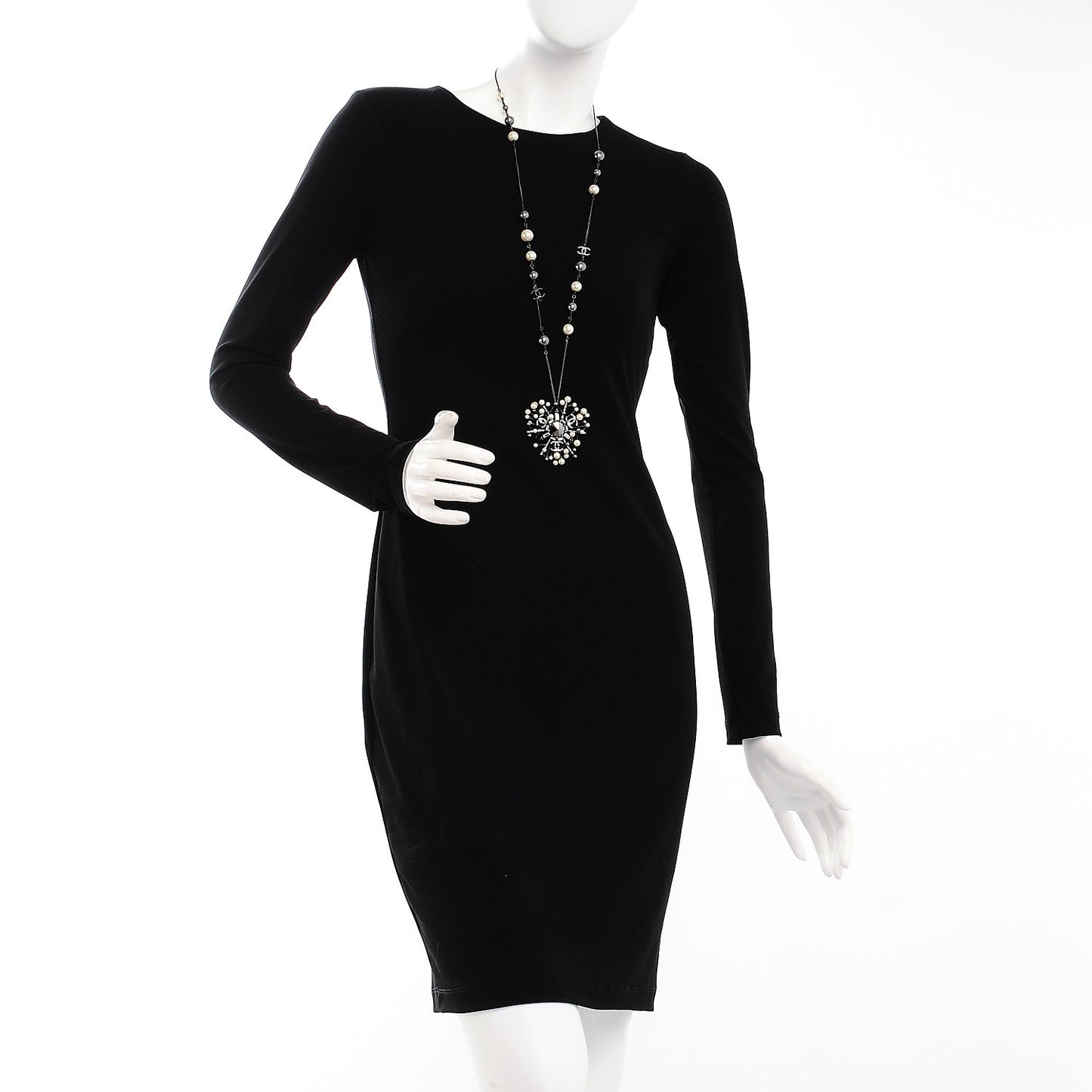 Crystal Baguette Pearl CC Necklace Black Silver