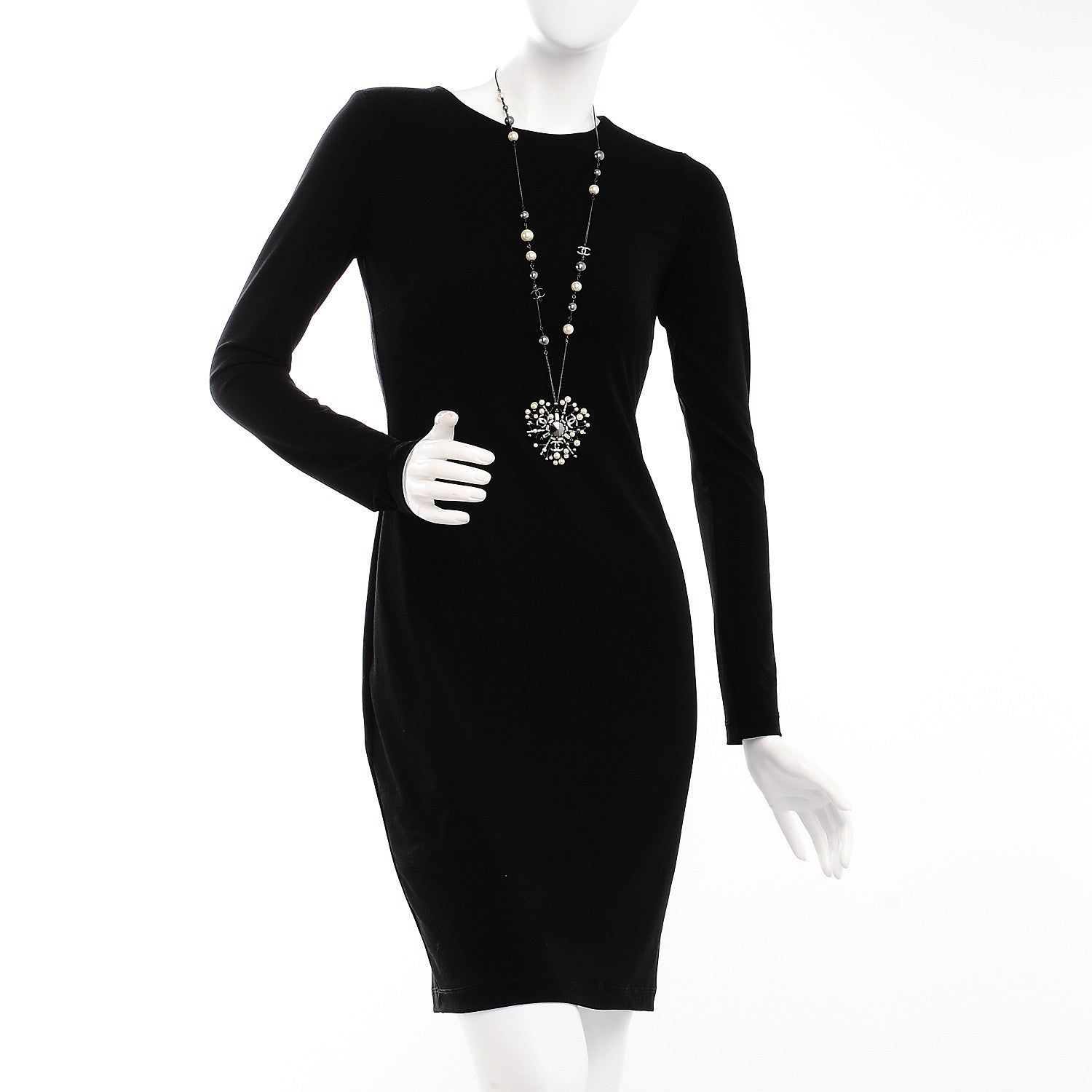 Chanel Crystal Baguette Pearl CC Necklace Black Silver 2 of 5