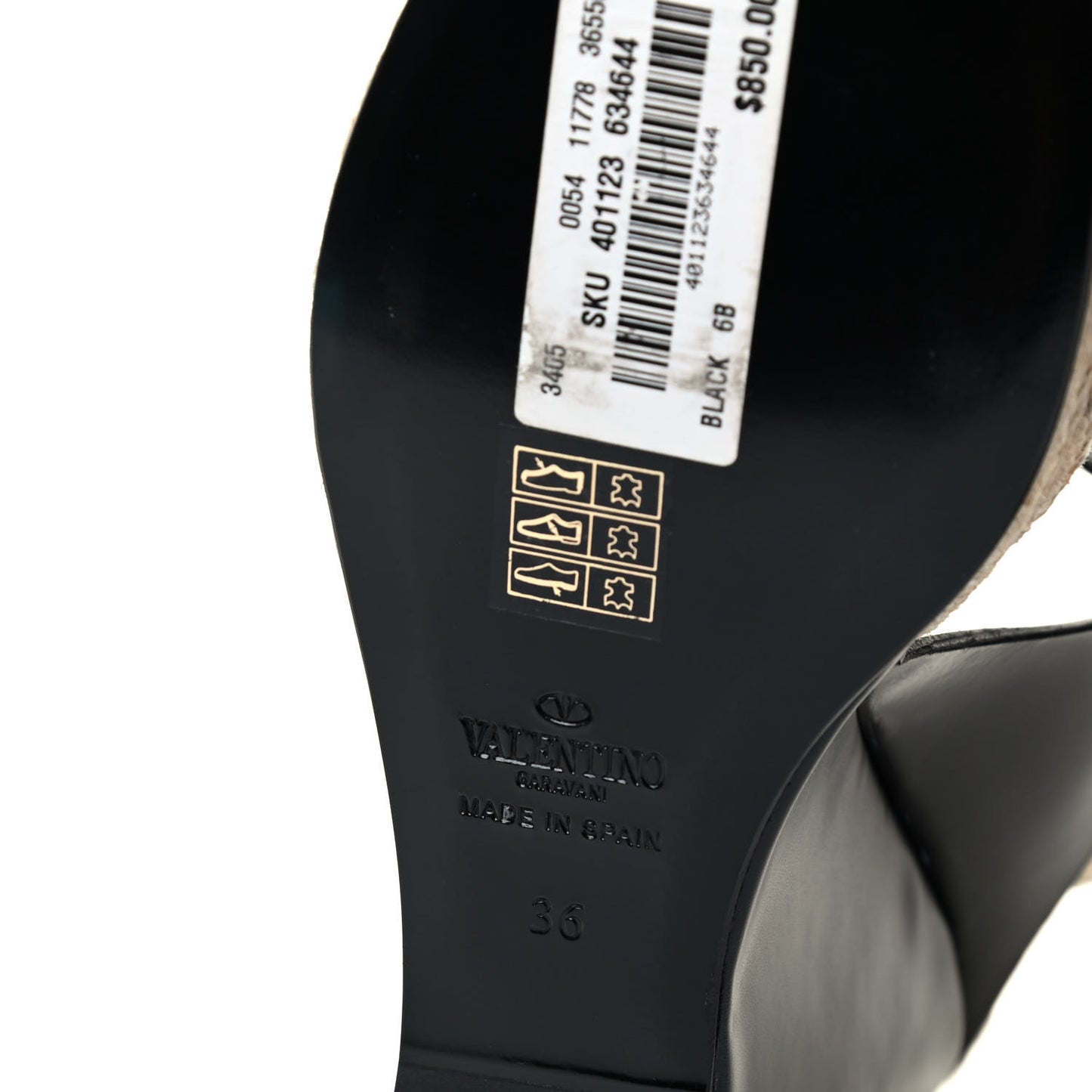 Calfskin Rockstud Ankle Strap Espadrille 20/110mm Wedge Sandals 36 Black
