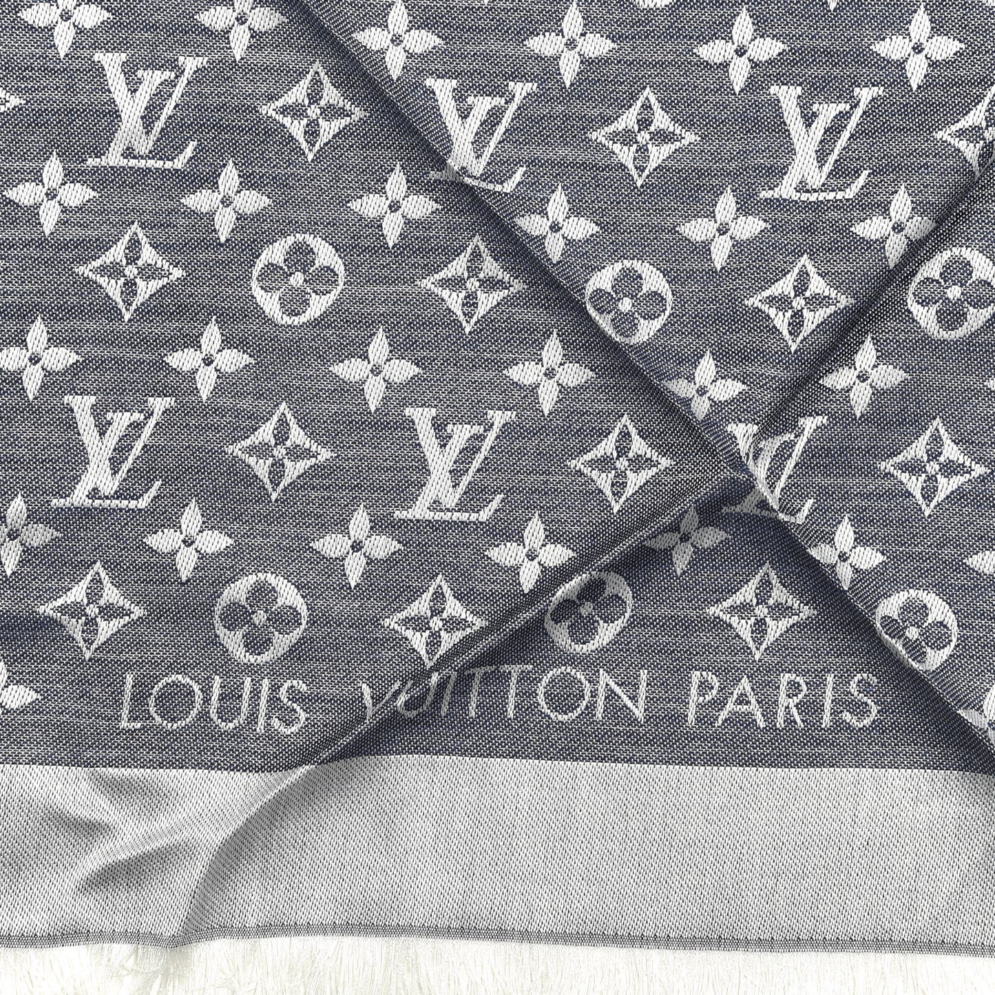 Silk Wool Monogram Denim Shawl Blue