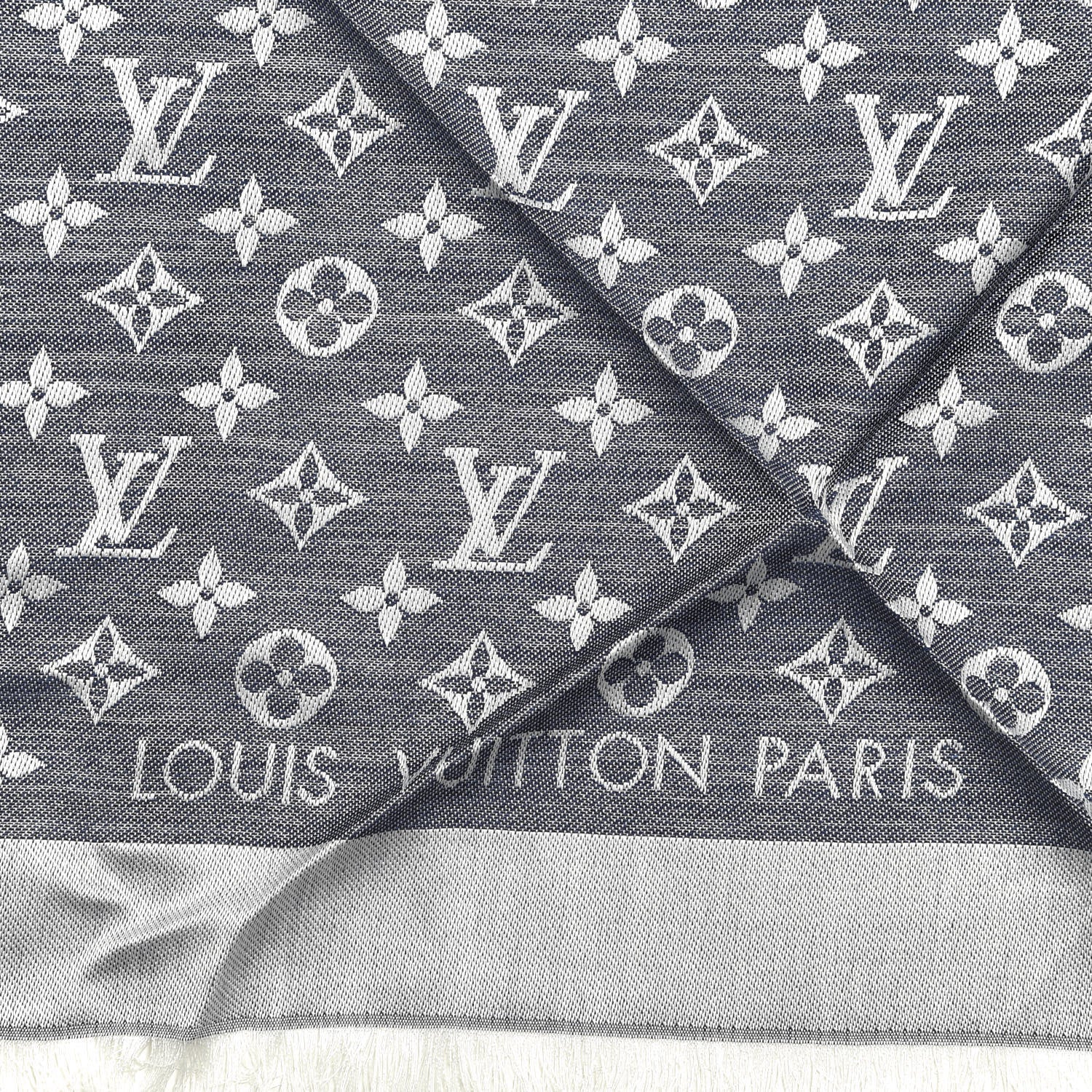 Louis Vuitton Silk Wool Monogram Denim Shawl Blue 2 of 3