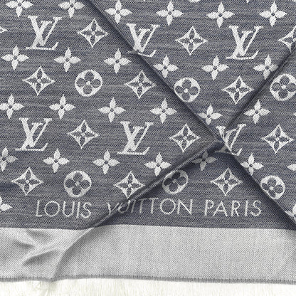 Louis Vuitton Silk Wool Monogram Denim Shawl Blue 2 of 3