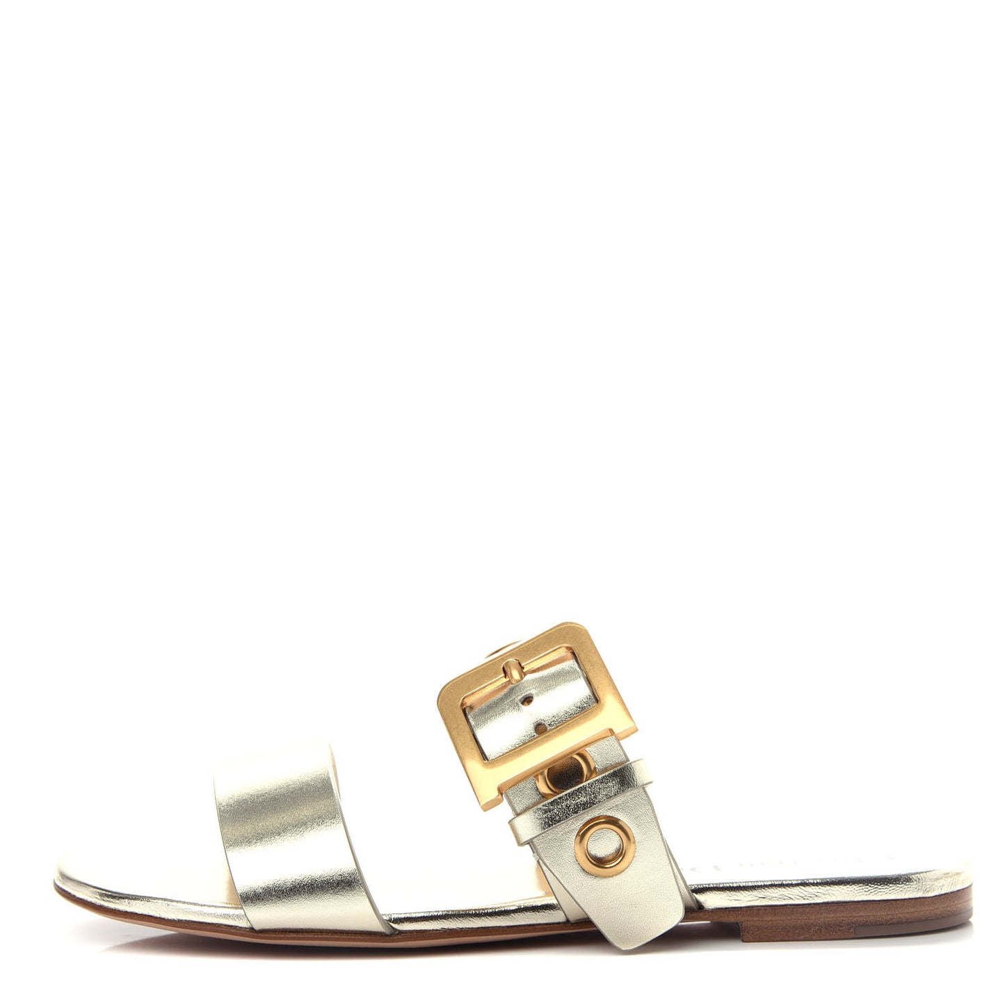 Laminated Calfskin D-Dior Slide Sandals 35.5 Pale Gold